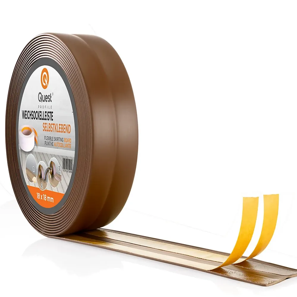 Quest Plinthe Souple Auto-Adhésive en PVC 25x25mm, 10m, Bande Élastique pour Finitions et Étanchéité des Jonctions, bronze- Plinthe Pour Sol En Vinyle Et Pvc