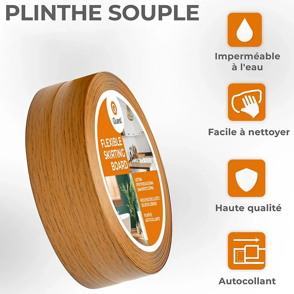 Quest Plinthe Souple Auto-Adhésive en PVC 50x20mm, 10m, Bande Flexible, Facile à Installer, sur Toutes les Surfaces, chêne rustique- Plinthe Pour Sol En Vinyle Et Pvc