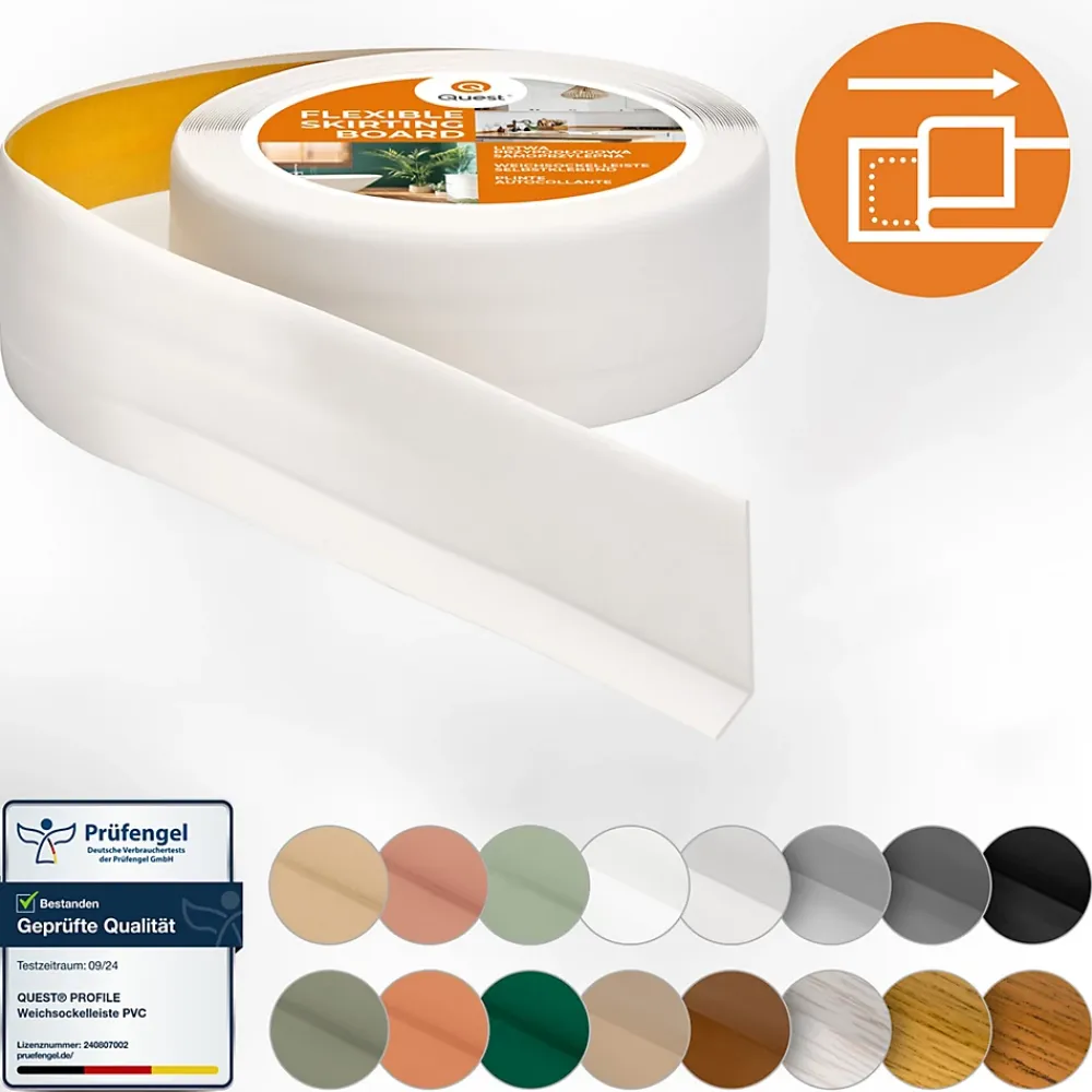 Quest Plinthe Pour Sol En Vinyle Et Pvc<Plinthe Souple Auto-Adhésive en PVC 50x20mm, 10m, Bande Flexible, Facile à Installer, sur Toutes les Surfaces, blanc