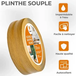 Quest Plinthe Souple Auto-Adhésive en PVC 50x20mm, 25m, Bande Flexible, Facile à Installer, sur Toutes les Surfaces, chêne- Plinthe Pour Sol En Vinyle Et Pvc