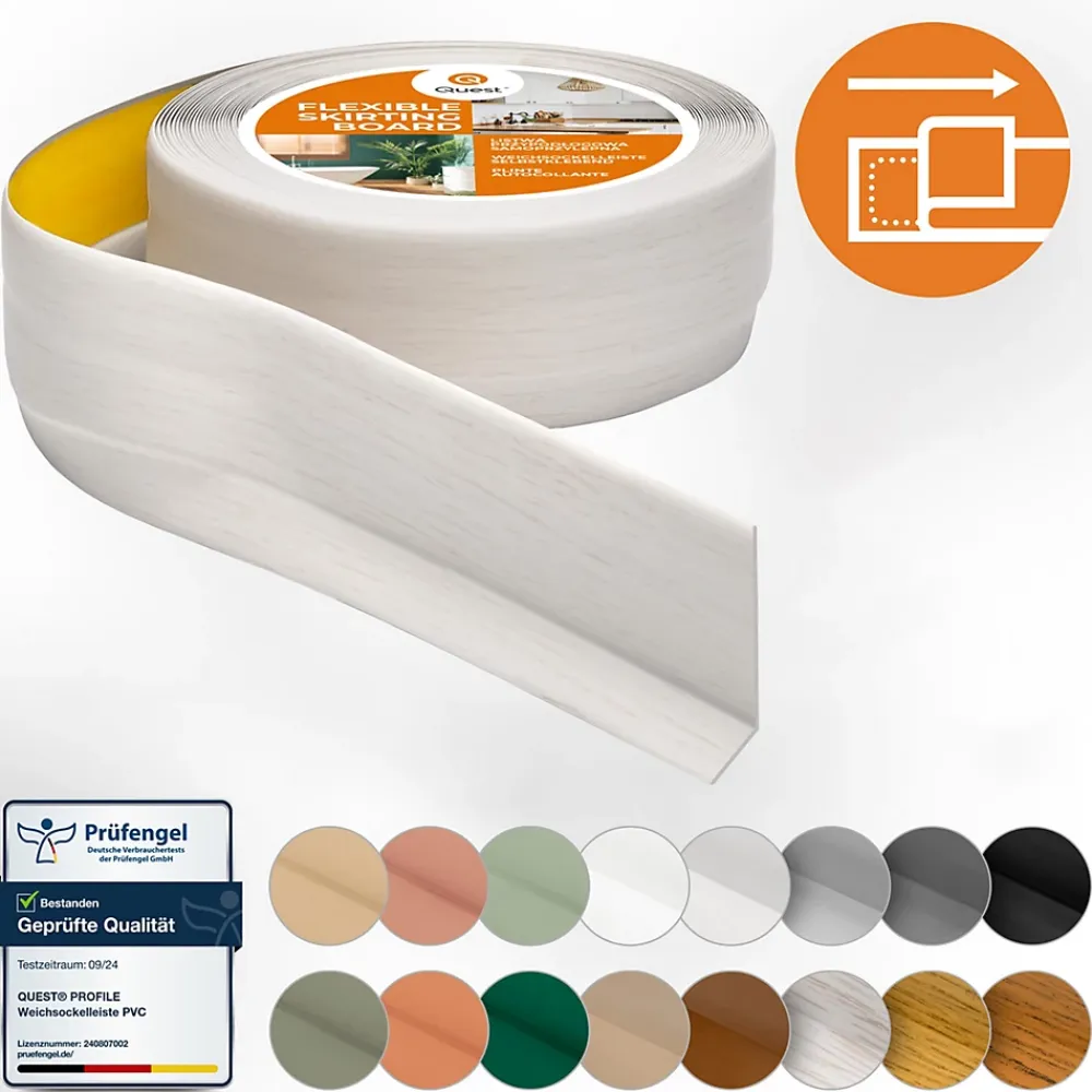 Quest Plinthe Pour Sol En Vinyle Et Pvc<Plinthe Souple Auto-Adhésive en PVC 50x20mm, 5m, Bande Flexible, Facile à Installer, sur Toutes les Surfaces, bouleau