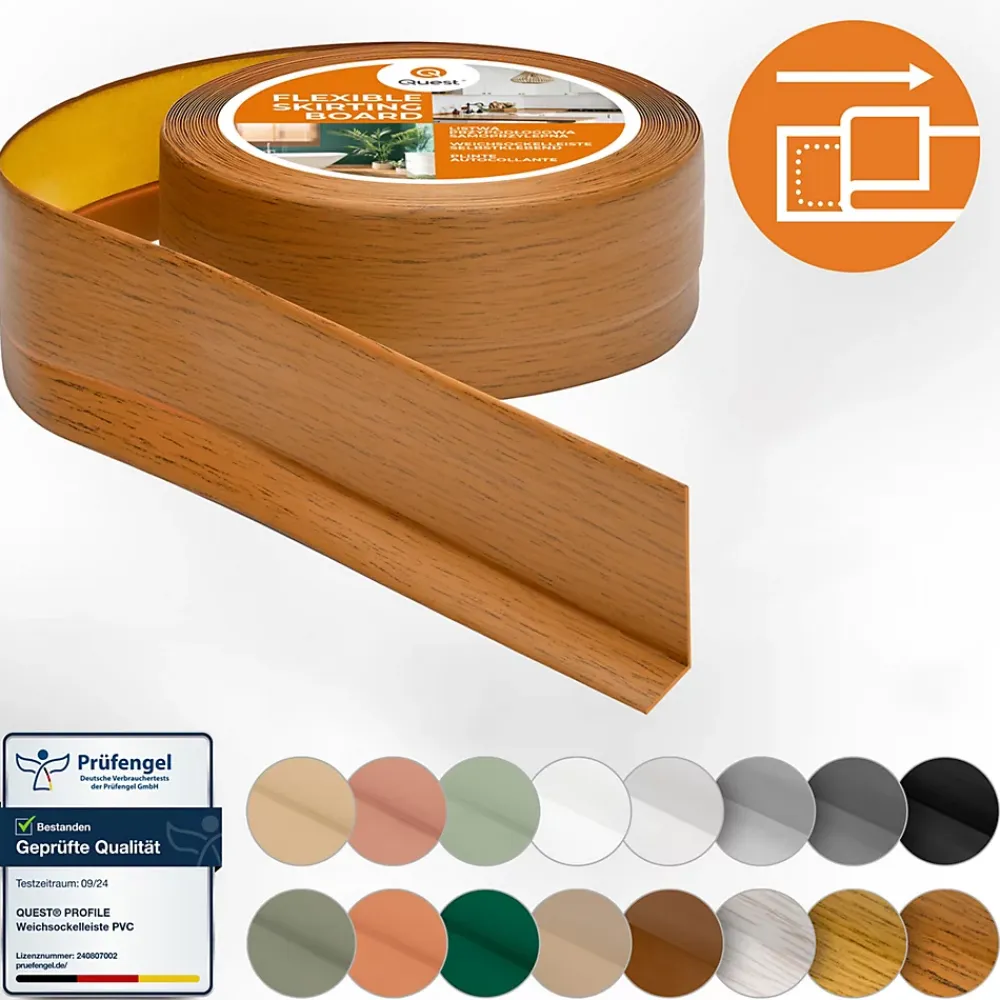 Quest Plinthe Souple Auto-Adhésive en PVC 50x20mm, 25m, Bande Flexible, Facile à Installer, sur Toutes les Surfaces, chêne rustique- Plinthe Pour Sol En Vinyle Et Pvc