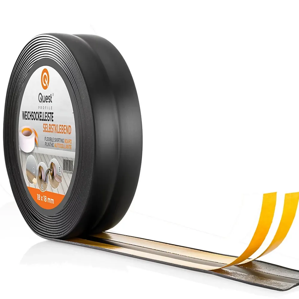 Quest Plinthe Pour Sol En Vinyle Et Pvc<Plinthe Souple Auto-Adhésive en PVC 25x15mm, 25m, Bande Élastique pour Finitions et Étanchéité des Jonctions, noir