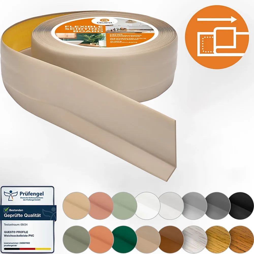 Quest Plinthe Souple Auto-Adhésive en PVC 50x20mm, 10m, Bande Flexible, Facile à Installer, sur Toutes les Surfaces, beige- Plinthe Pour Sol En Vinyle Et Pvc
