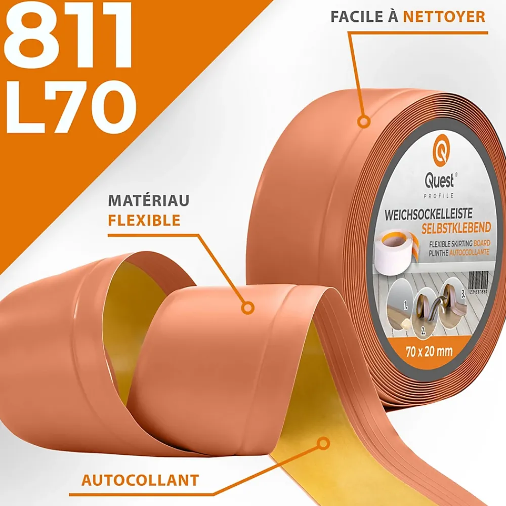 Quest Plinthe Pour Sol En Vinyle Et Pvc<Plinthe Souple Auto-Adhésive en PVC 70x20mm, 15m, Bande Flexible, Facile à Installer, Adaptée à Toutes Surface, brique