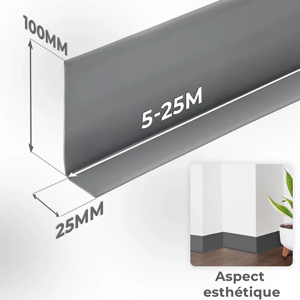 Quest Plinthe Pour Sol En Vinyle Et Pvc<Plinthe Souple Auto-Adhésive en PVC 100x25mm, 1m, Bande Flexible, Facile à Installer, Adaptée à Toutes Surface, blanc
