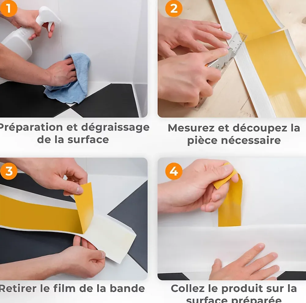 Quest Plinthe Pour Sol En Vinyle Et Pvc<Plinthe Souple Auto-Adhésive en PVC 100x25mm, 1m, Bande Flexible, Facile à Installer, Adaptée à Toutes Surface, blanc
