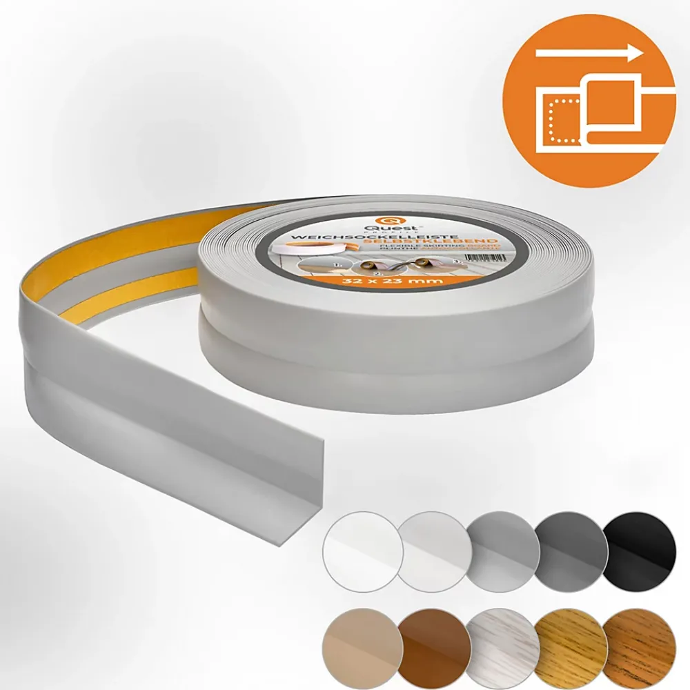 Quest Plinthe Souple Auto-Adhésive en PVC 32x23mm, 5m, Bande Flexible, Facile à Installer, sur Toutes les Surfaces, gris- Plinthe Pour Sol En Vinyle Et Pvc