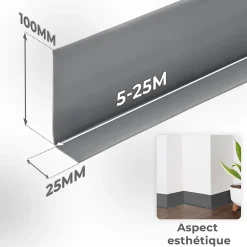 Quest Plinthe Pour Sol En Vinyle Et Pvc<Plinthe Souple Auto-Adhésive en PVC 100x25mm, 5m, Bande Flexible, Facile à Installer, Adaptée à Toutes Surface, blanc