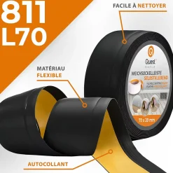 Quest Plinthe Souple Auto-Adhésive en PVC 70x20mm, 20m, Bande Flexible, Facile à Installer, Adaptée à Toutes Surface, noir- Plinthe Pour Sol En Vinyle Et Pvc
