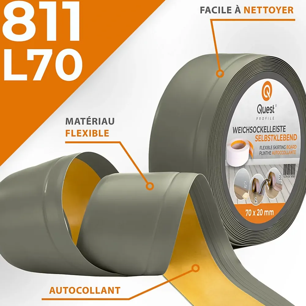 Quest Plinthe Souple Auto-Adhésive en PVC 70x20mm, 10m, Bande Flexible, Facile à Installer, Adaptée à Toutes Surface, olive- Plinthe Pour Sol En Vinyle Et Pvc