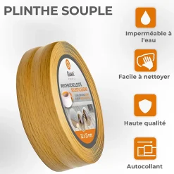Quest Plinthe Souple Auto-Adhésive en PVC 32x23mm, 5m, Bande Flexible, Facile à Installer, sur Toutes les Surfaces, chêne- Plinthe Pour Sol En Vinyle Et Pvc