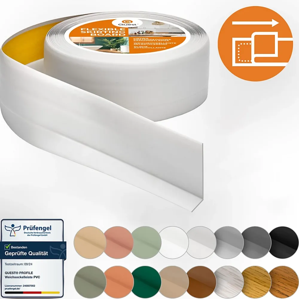 Quest Plinthe Pour Sol En Vinyle Et Pvc<Plinthe Souple Auto-Adhésive en PVC 50x20mm, 10m, Bande Flexible, Facile à Installer, sur Toutes les Surfaces, gris clair
