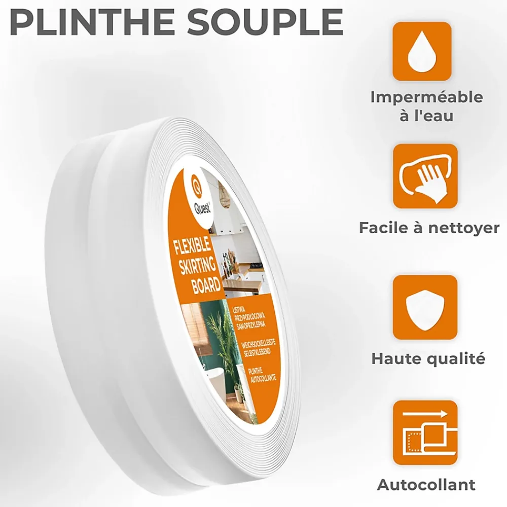 Quest Plinthe Pour Sol En Vinyle Et Pvc<Plinthe Souple Auto-Adhésive en PVC 50x20mm, 10m, Bande Flexible, Facile à Installer, sur Toutes les Surfaces, gris clair