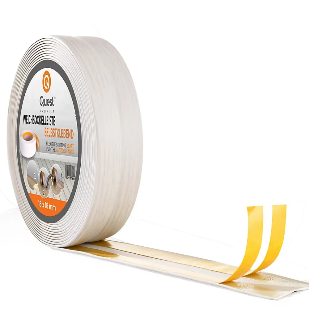 Quest Plinthe Souple Auto-Adhésive en PVC 18x18mm, 10m, Bande Élastique pour Finitions et Étanchéité des Jonctions, bouleau- Plinthe Pour Sol En Vinyle Et Pvc