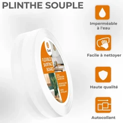 Quest Plinthe Souple Auto-Adhésive en PVC 50x20mm, 5m, Bande Flexible, Facile à Installer, sur Toutes les Surfaces, blanc- Plinthe Pour Sol En Vinyle Et Pvc