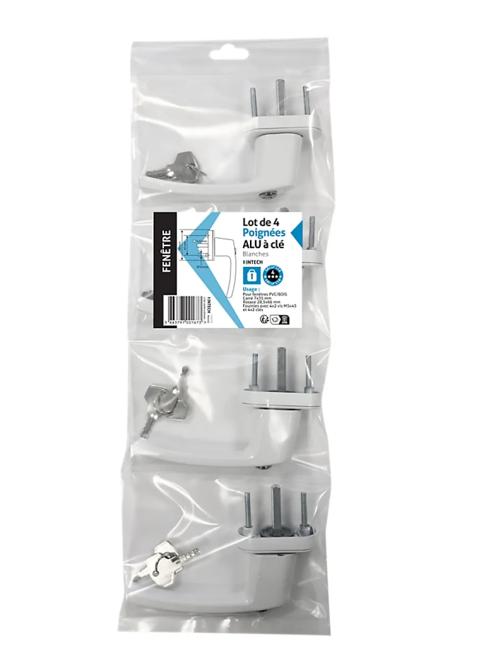 Acbat Poignée alu à clé blanc pour fenêtre L.125 mm vendue par 3 pièces- Poignée De Fenêtre