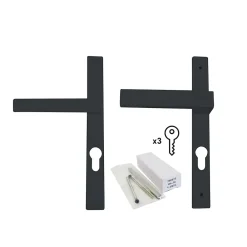 GoodHome Poignée Pour Porte-Fenêtre<Poignée alu gris et clés pour porte fenêtre avec volet roulant pvc gris