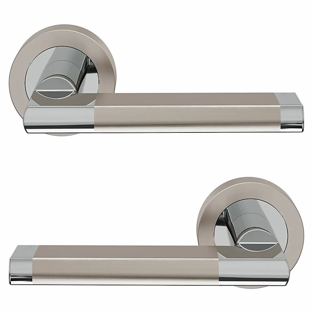 GoodHome Poignée de porte droit à visser effet chrome satin gris Ø52mm , Jaslo- Poignée De Porte