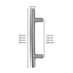 Secury-T Poignée de tirage - Baton de maréchal - Inox 304 - Droit 90 degrés 350mm- Poignée De Porte Extérieure