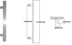 Hardwarexchange Poignée De Porte Extérieure<Poignée de tirage - inclinée 60 - Rectangle 40x10 mm - Entraxe350 - S55 -A62 - L500 mm - INOX 304 satiné