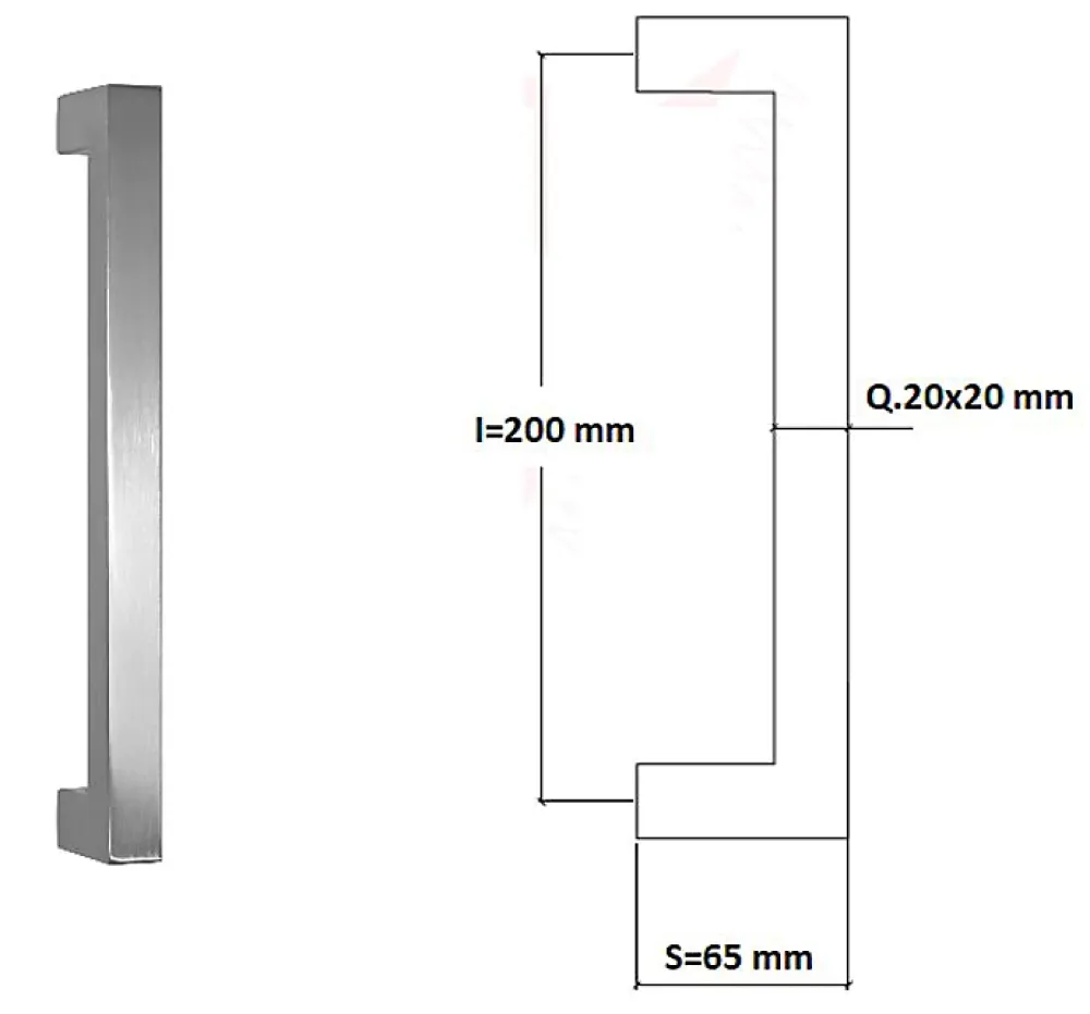 Hardwarexchange Poignée de tirage Carrée 20x20 mm - Entraxe200 mm - INOX 304 satiné- Poignée De Porte Extérieure