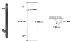 Hardwarexchange Poignée De Porte Extérieure<Poignée de tirage Carrée 25x25 mm - Entraxe350 - S85 - A70 - L500 mm - incliné 45 - INOX 304 poli