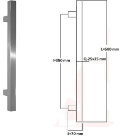 Hardwarexchange Poignée de tirage Carrée 25x25 mm - Entraxe350 - S70 - L500 mm - INOX 304 Laqué RAL 9005 Noir Mat- Poignée De Porte Extérieure