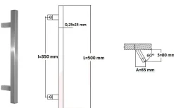 Hardwarexchange Poignée de tirage Carrée 25x25 mm - Entraxe350 - S80 - A65 - L500 mm - incliné 60 - INOX 304 satiné- Poignée De Porte Extérieure