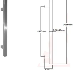 Hardwarexchange Poignée De Porte Extérieure<Poignée de tirage Carrée 30x30 mm - Entraxe500 - S75 - L650 mm - INOX 304 Laqué RAL 9005 Noir Mat