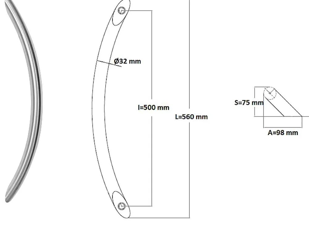 Hardwarexchange Poignée de tirage Diamètre 32 mm - Entraxe500 mm - INOX 304 Laqué RAL 9005 Noir Mat- Poignée De Porte Extérieure