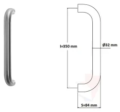 Hardwarexchange Poignée de tirage Diamètre 32 mm - Entraxe350 mm - INOX 304 satiné- Poignée De Porte Extérieure
