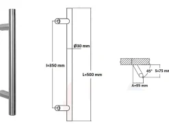 Hardwarexchange Poignée de tirage Diamètre 30 mm - Entraxe350 - S80 - A70 - L500 mm - inclinée 45 - INOX 304 satiné- Poignée De Porte Extérieure