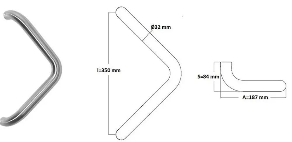 Hardwarexchange Poignée de tirage Diamètre 32 mm - Entraxe350 mm - INOX 304 satiné- Poignée De Porte Extérieure