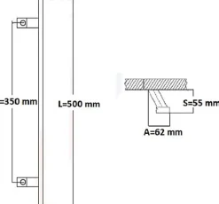 Hardwarexchange Poignée de tirage, inclinée 60, Rectangle 40x10 mm Entraxe 350 S 55 A 62 L 500 mm INOX 304 Laqué RAL 9005 Noir Mat- Poignée De Porte Extérieure