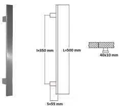 Hardwarexchange Poignée de tirage Rectangle 40x10 mm - Entraxe350 - S55 - L500 mm - INOX 304 satiné- Poignée De Porte Extérieure