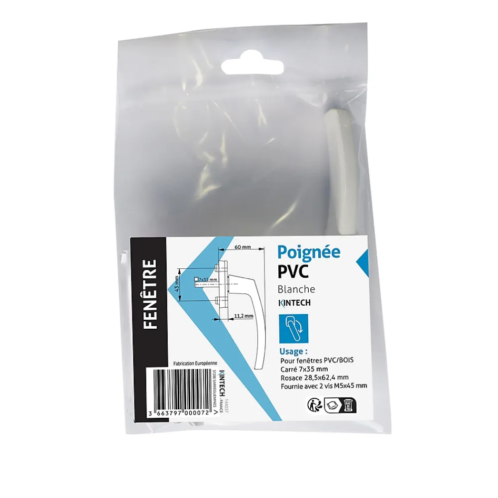 Acbat Poignée PVC blanc pour fenêtre L.118mm- Poignée De Fenêtre
