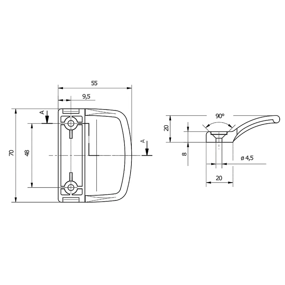 Acbat Poignée PVC blanc pour porte-balcon L.70mm- Poignée Pour Porte-Fenêtre