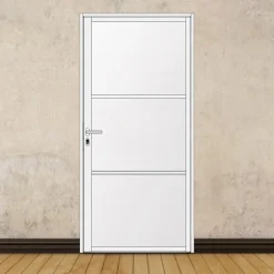 MySystem Porte battante blanche H 2040 x L 930 mm - 3 verres opales horizontaux + béquille inox- Bloc Porte