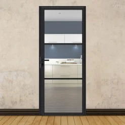 MySystem Bloc Porte<Porte battante noire H 2040 x L 830 mm - 3 verres clairs horizontaux + béquille noire