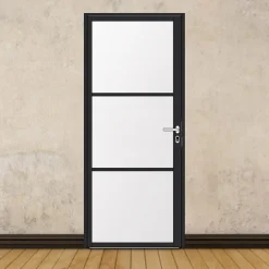 MySystem Porte battante noire H 2040 x L 830 mm - 3 verres opales horizontaux + béquille inox- Bloc Porte