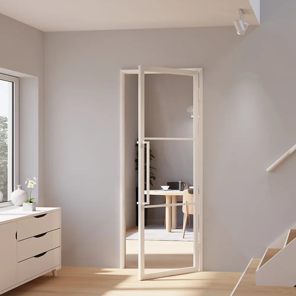 Schulte Bloc Porte<Porte complète intérieure en verre avec cadre 83x211cm - transparent - blanc mat - droite