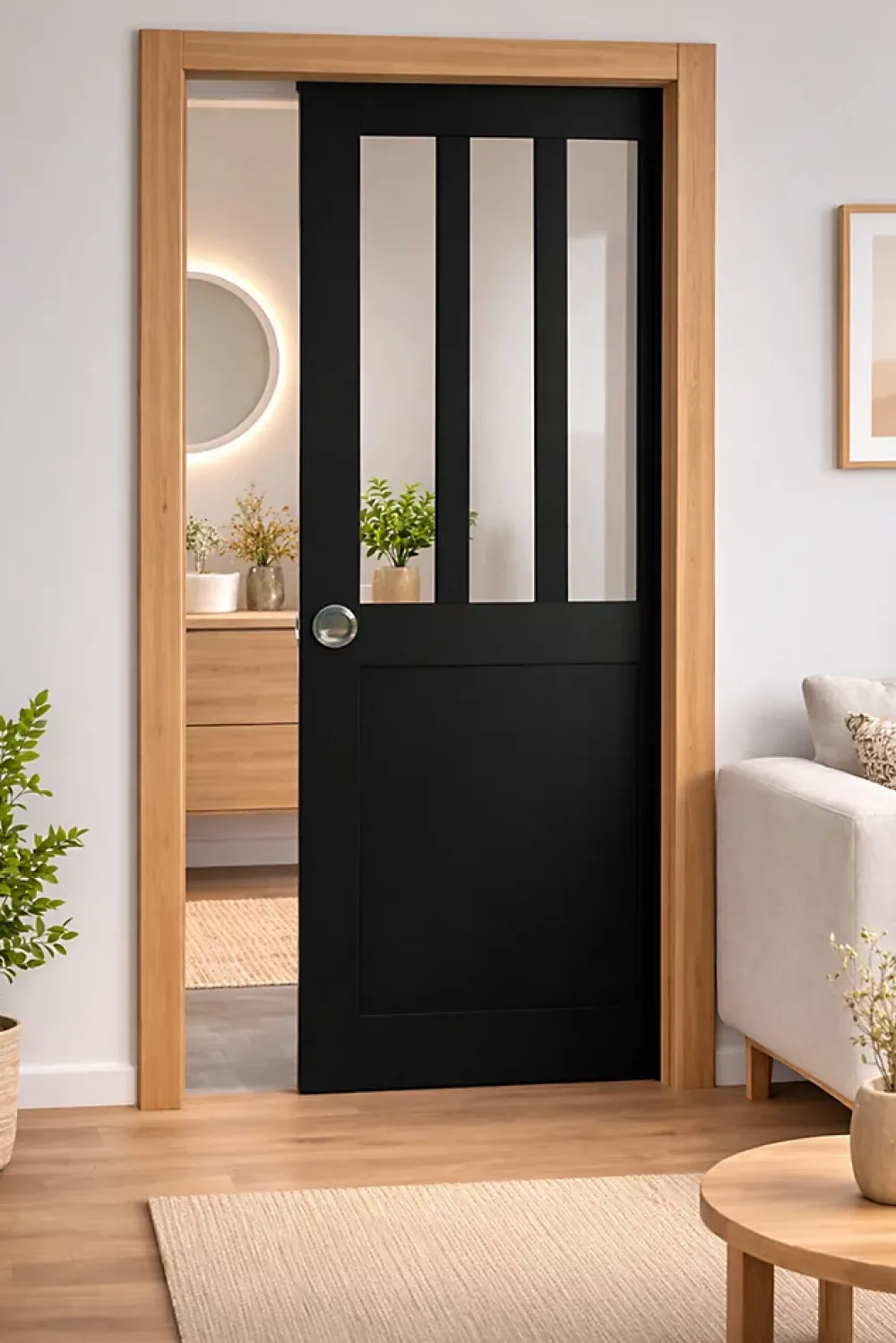 Gd Menuiseries Porte Coulissante Atelier Noir H204 X L73, Galandage, Kit Finition- Porte Coulissante