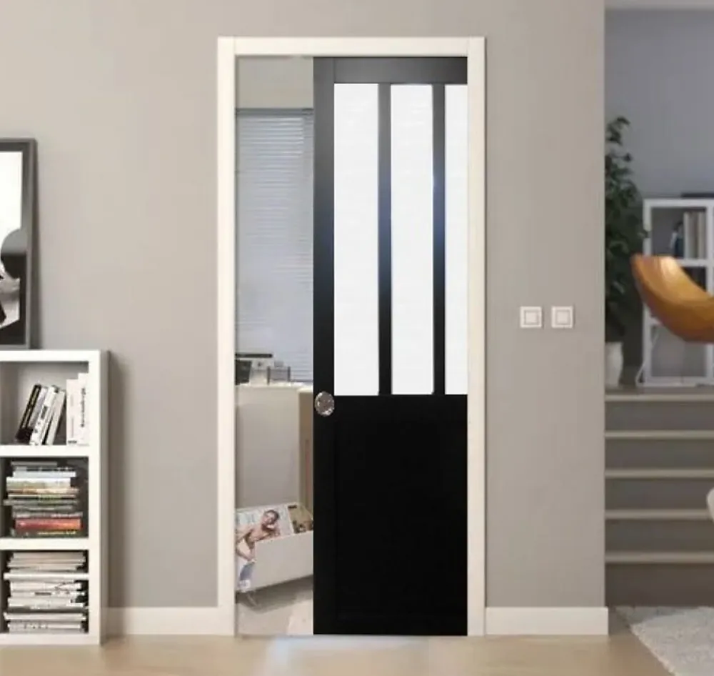 Gd Menuiseries Porte Coulissante<Porte Coulissante Atelier Noir Vitre Depoli H204 X L83, Galandage, Kit Finition