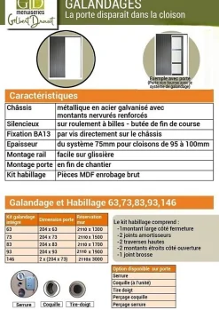 Gd Menuiseries Porte Coulissante<Porte Coulissante Atelier Noir Vitre Depoli H204 X L73, Galandage, Kit Finition