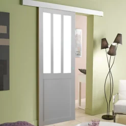 Gd Menuiseries Porte Coulissante Atelier Blanc H204 X L93, Rail Alu- Porte Coulissante