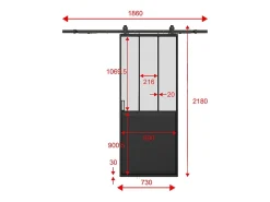Vente-unique Porte coulissante atelier avec système en applique - Noir et verre trempé dépoli - H205 x L73 cm - ARTISTO II- Porte Coulissante