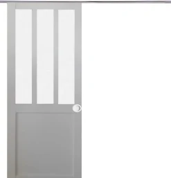 Gd Menuiseries Porte Coulissante Atelier Blanc Vitre Depoli H204 X L93, Rail Alu, Coquilles Blanc- Porte Coulissante