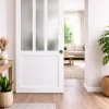 Gd Menuiseries Porte Coulissante<Porte Coulissante Atelier Blanc Vitre Depoli H204 X L73, Rail Alu Bandeau Blanc, Coquilles