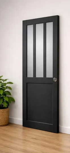 Gd Menuiseries Porte Coulissante Atelier Noir Vitre Depoli H204 X L93, Serrure Condamnation- Porte Coulissante